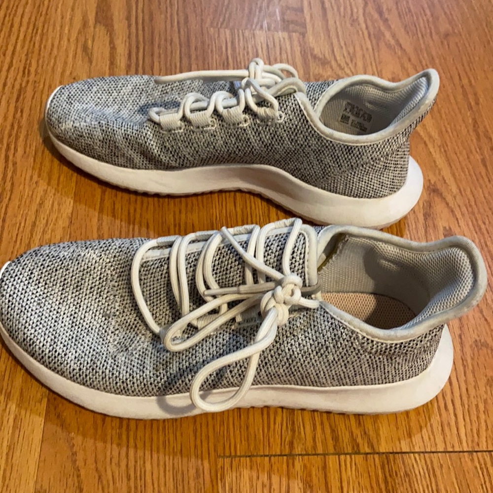 White and grey adidas tubular sneakers size 8